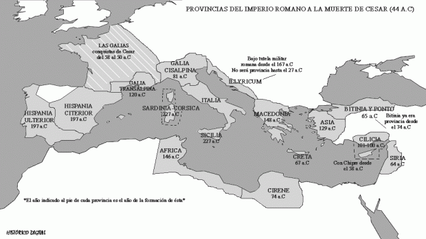 Provincias del Imperio romana en el año 44 a.C.